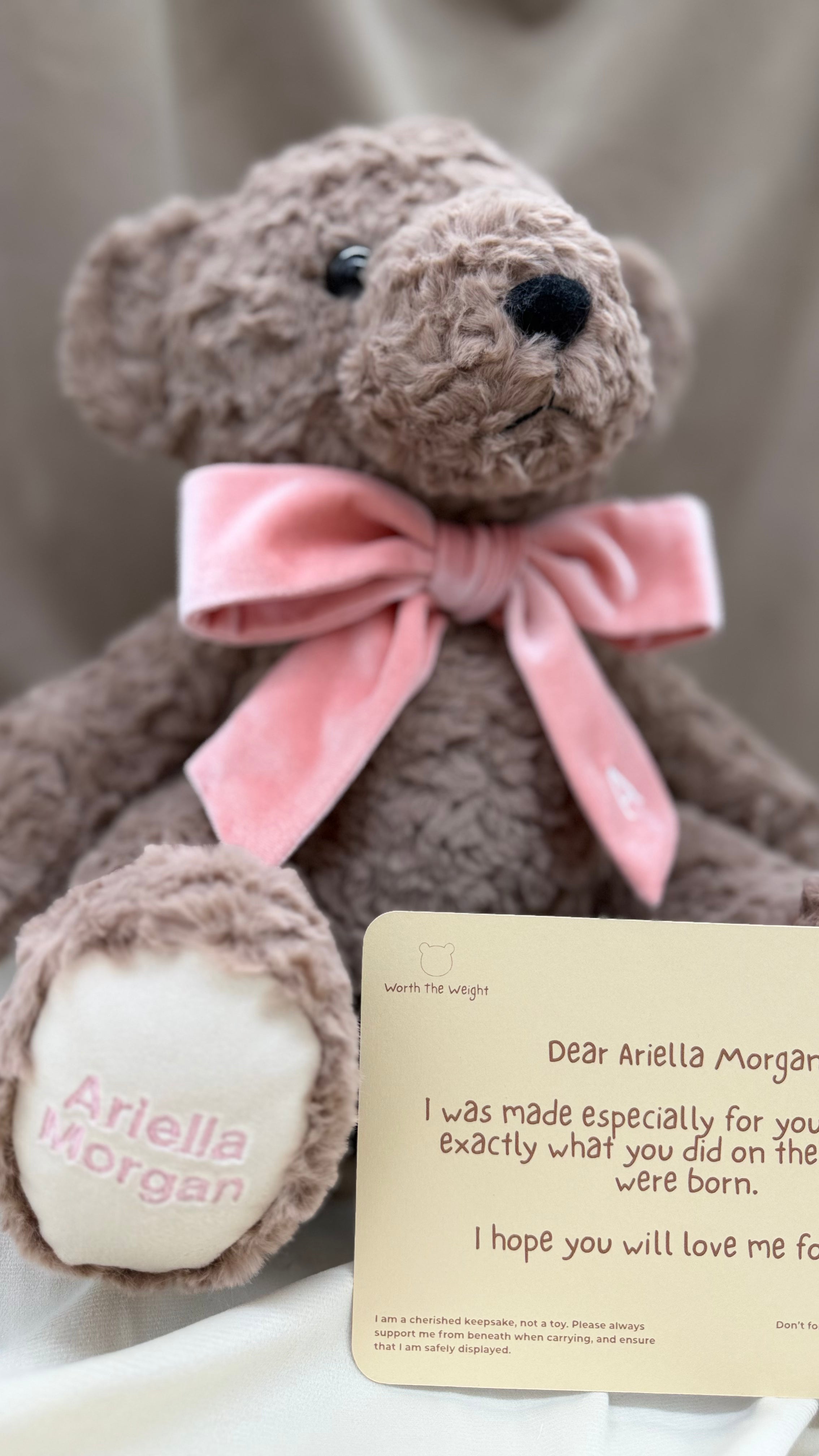 CUSTOM CREATED PLUSH BIRTH WEIGHT BEAR